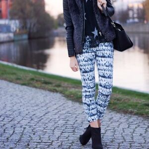 Isabel Marant pour H&M blue and white tie dye moto skinny jeans waist 12.75”